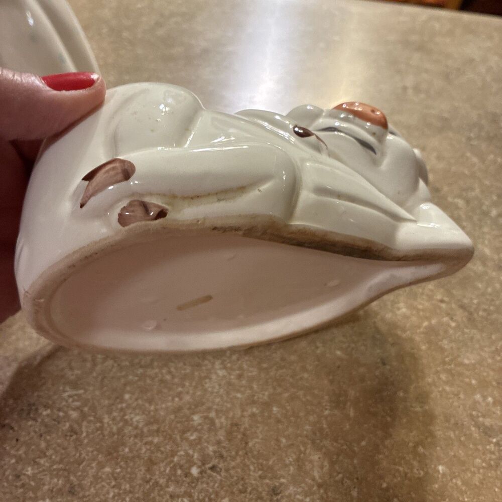 Vintage PIG Ceramic Planter White Pink Farmhouse CottageCore Sponge Holder Soap - Picture 7 of 8